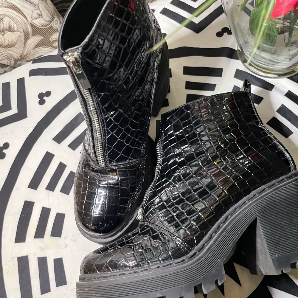 Black Snakeskin Chunky Booties